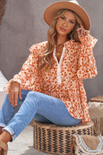 Load image into Gallery viewer, Floral Ruffled Flounce Sleeve Lace Trim Blouse