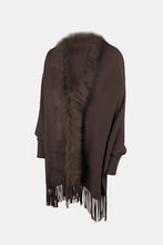 Load image into Gallery viewer, Faux Fur Trim Fringe Hem Poncho