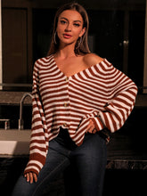 Load image into Gallery viewer, Striped V-Neck Button Down Rib-Knit Cardigan