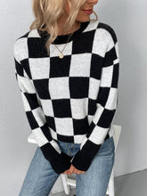 Load image into Gallery viewer, Checkered Dropped Shoulder Round Neck Sweater