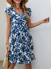 Load image into Gallery viewer, Floral V-Neck Flutter Sleeve Dress