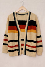 Load image into Gallery viewer, Striped Open Front Dropped Shoulder Longline Cardigan