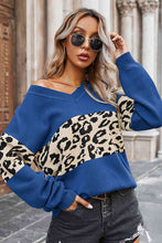 Load image into Gallery viewer, Leopard Print Color Block V-Neck Sweater