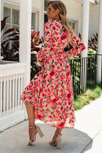 Load image into Gallery viewer, Floral Tie Neck Flounce Sleeve Tiered Dress