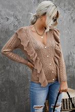Load image into Gallery viewer, Button Front Ruffle Trim V-Neck Cardigan