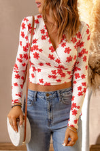 Load image into Gallery viewer, Floral Ribbed Surplice Crop Top