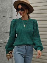 Load image into Gallery viewer, Heathered Long Lantern Sleeve Rib-Knit Sweater