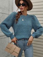 Load image into Gallery viewer, Heathered Long Lantern Sleeve Rib-Knit Sweater