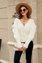 Load image into Gallery viewer, Woven Right Puff Sleeve V-Neck Fuzzy Cardigan