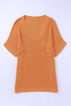 Load image into Gallery viewer, Side Slit V-Neck Short Sleeve Sweater