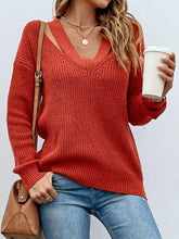 Load image into Gallery viewer, Cutout V-Neck Rib-Knit Sweater