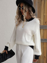 Load image into Gallery viewer, Contrast Trim Drop Shoulder Pullover Sweater