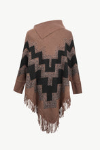 Load image into Gallery viewer, Chevron Mock Neck Fringe Hem Poncho