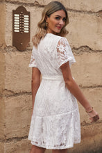 Load image into Gallery viewer, Tie Waist Surplice Neck Pom-Pom Trim Dress