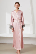 Load image into Gallery viewer, Contrast Lace Trim Belted Robe