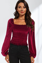 Load image into Gallery viewer, Smocked Square Neck Long Sleeve Blouse