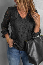 Load image into Gallery viewer, Lace Crochet V-Neck Flounce Sleeve Top