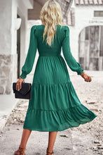 Load image into Gallery viewer, Smocked Round Neck Flounce Sleeve Midi Dress