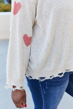 Load image into Gallery viewer, ADORA Full Size Heart Round Neck Distressed Sweater