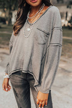 Load image into Gallery viewer, Contrast Waffle-Knit V-Neck Drop Shoulder Top