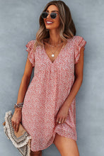 Load image into Gallery viewer, Printed V-Neck Flutter Sleeve Dress