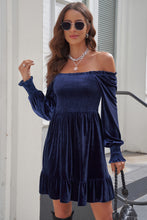 Load image into Gallery viewer, Off-Shoulder Smocked Ruffle Hem Dress