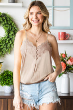 Load image into Gallery viewer, Lace Trim Buttoned Spaghetti Strap Bodysuit