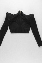 Load image into Gallery viewer, Padded Shoulder Strip Detail Crop Top