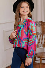Load image into Gallery viewer, Girls Printed Notched Neck Puff Sleeve Blouse
