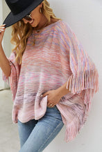 Load image into Gallery viewer, Heathered Boat Neck Fringed Poncho