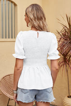 Load image into Gallery viewer, Swiss Dot Smocked Peplum Blouse