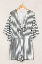 Load image into Gallery viewer, Striped Tie-Front Plunge Romper with Pockets