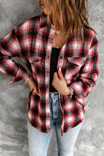 Load image into Gallery viewer, Plaid Curved Hem Button Down Shirt Jacket