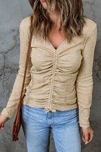 Load image into Gallery viewer, Drawstring Gathered Detail Long Sleeve Knit Top