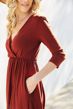 Load image into Gallery viewer, Zenana Three-Quarter Sleeve Surplice Dress with Pockets