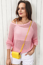 Load image into Gallery viewer, Double Take Openwork Round Neck Dropped Shoulder Knit Top