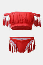 Load image into Gallery viewer, Tassel Tie Off-Shoulder Bikini Set
