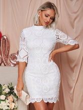 Load image into Gallery viewer, Scalloped Hem Half Sleeve Mock Neck Lace Dress