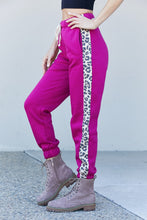 Load image into Gallery viewer, Zenana Animal Lover Full Size Leopard Panel Joggers in Magenta