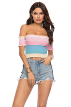 Load image into Gallery viewer, Striped Off-Shoulder Frill Hem Knit Top