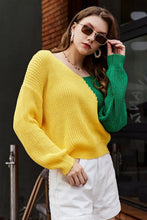Load image into Gallery viewer, Two-Tone V-Neck Twisted Sweater