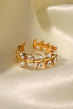 Load image into Gallery viewer, Inlaid Zircon Leaf Open Ring