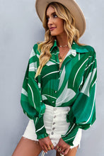 Load image into Gallery viewer, Printed Lantern Sleeve Button-Up Shirt