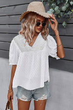 Load image into Gallery viewer, Swiss Dot V-Neck Flounce Sleeve Blouse