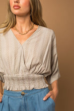 Load image into Gallery viewer, Gilli Chevron Smocked Cropped Peplum Top
