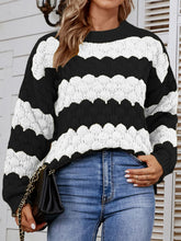 Load image into Gallery viewer, Striped Ribbed Trim Dropped Shoulder Sweater