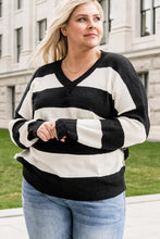 Load image into Gallery viewer, Plus Size Striped V-Neck Sweater