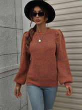 Load image into Gallery viewer, Heathered Long Lantern Sleeve Rib-Knit Sweater