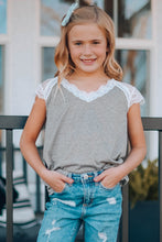Load image into Gallery viewer, Girls Spliced Lace V-Neck Tee Shirt