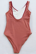 Load image into Gallery viewer, Contrast Decorative Button Low Back One-Piece Swimsuit